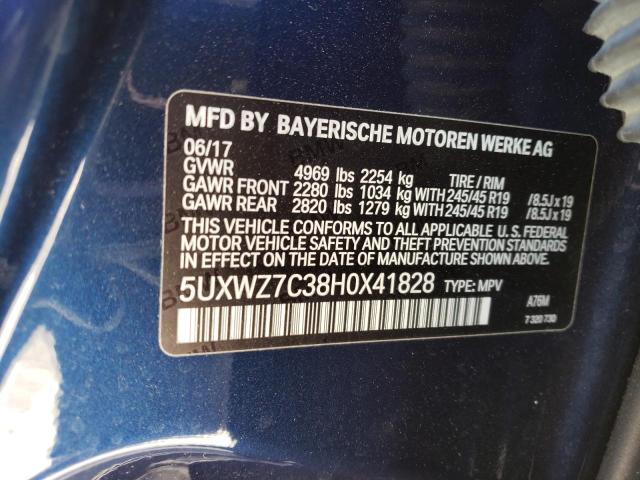 5UXWZ7C38H0X41828 - 2017 BMW X3 SDRIVE28I BLUE photo 12