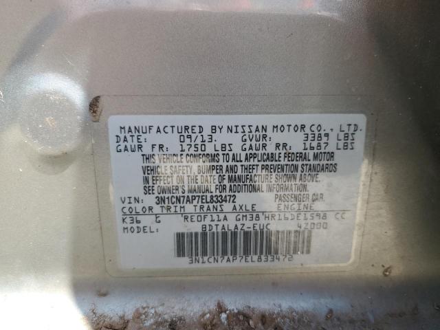 3N1CN7AP7EL833472 - 2014 NISSAN VERSA S GRAY photo 12