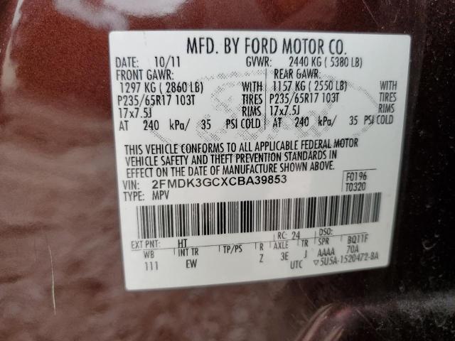 2FMDK3GCXCBA39853 - 2012 FORD EDGE SE BURGUNDY photo 14