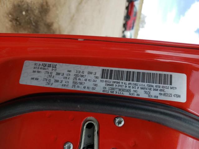 1C6RR7TT0KS655026 - 2019 RAM 1500 CLASS SLT წითელი ფოტო 12