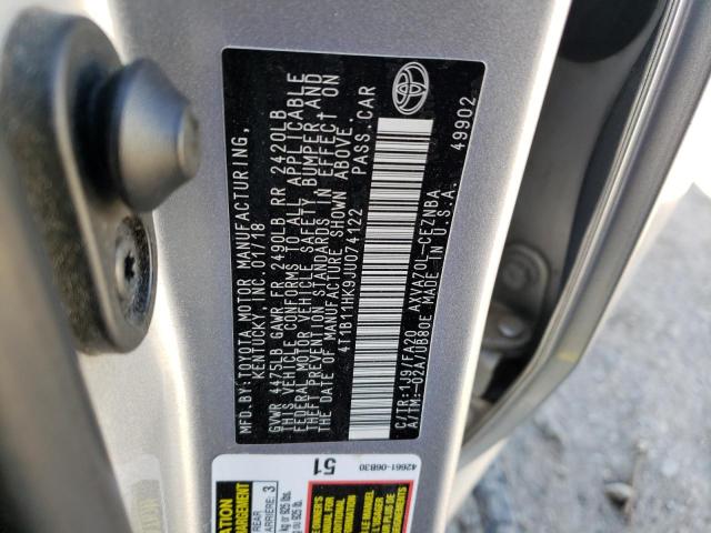 4T1B11HK9JU074122 - 2018 TOYOTA CAMRY L SILVER photo 12