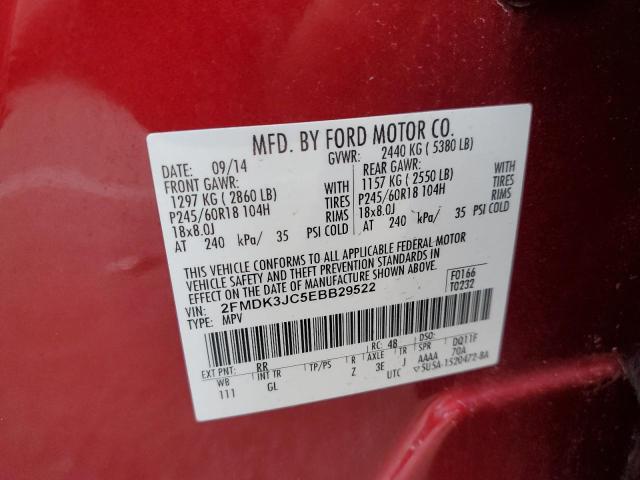 2FMDK3JC5EBB29522 - 2014 FORD EDGE SEL RED photo 12