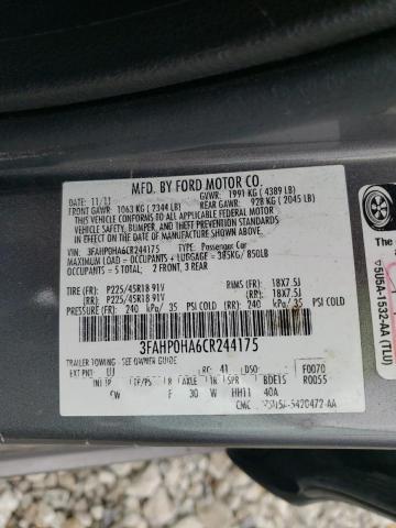 3FAHP0HA6CR244175 - 2012 FORD FUSION SE GRAY photo 12