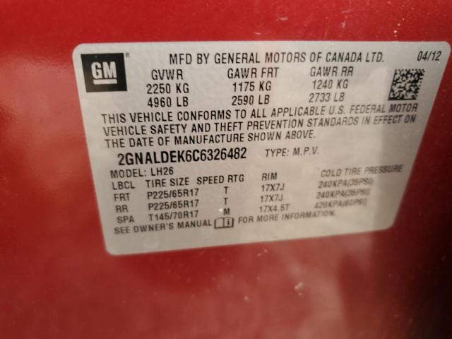 2GNALDEK6C6326482 - 2012 CHEVROLET EQUINOX LT RED photo 13