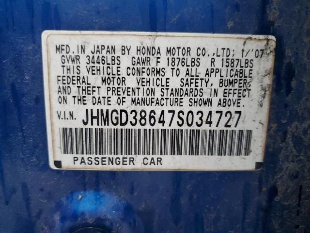 JHMGD38647S034727 - 2007 HONDA FIT S 蓝色 照片 13