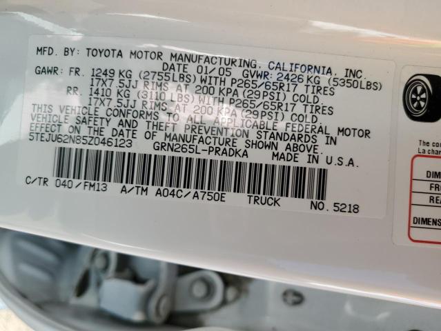 5TEJU62N85Z046123 - 2005 TOYOTA TACOMA DOUBLE CAB PRERUNNER WHITE photo 12