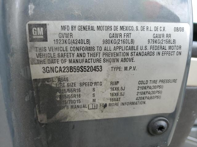 3GNCA23B59S520453 - 2009 CHEVROLET HHR LT GRAY photo 12