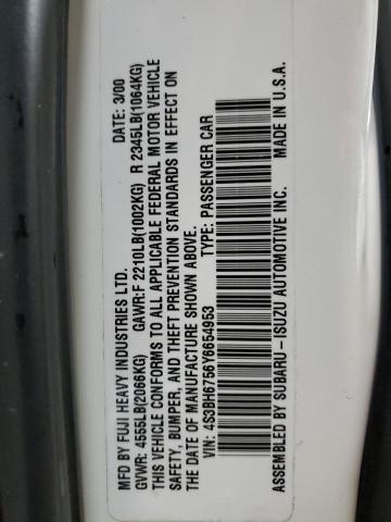 4S3BH6756Y6654953 - 2000 SUBARU LEGACY OUTBACK AWP 双色 照片 12