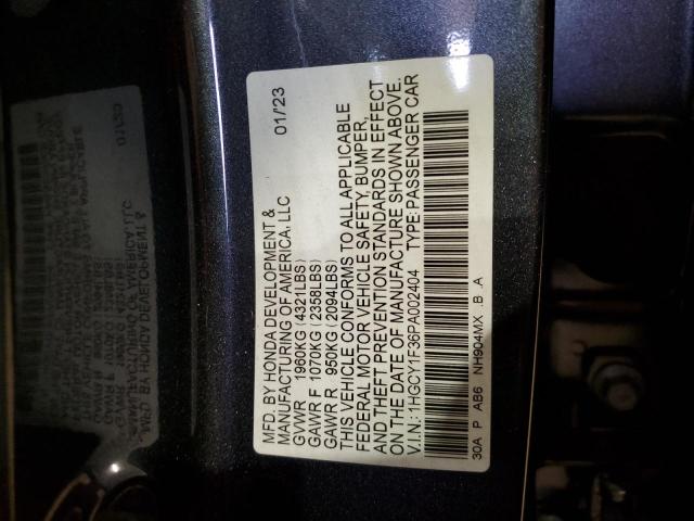 1HGCY1F36PA002404 - 2023 HONDA ACCORD EX GRAY photo 12