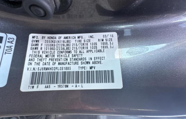 5J6RM4H32FL051695 - 2015 HONDA CR-V LX GRAY photo 10