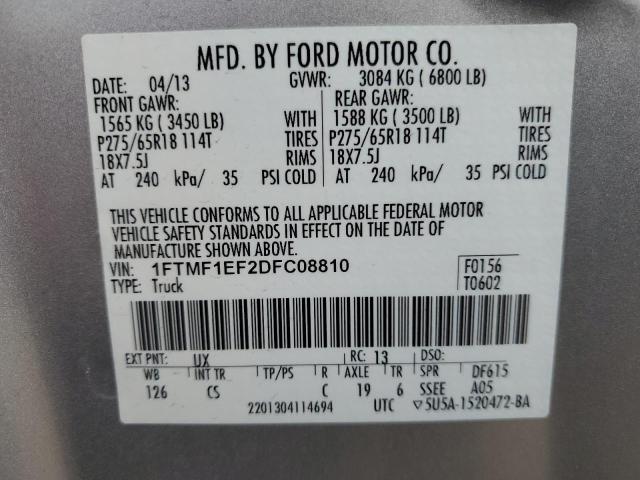 1FTMF1EF2DFC08810 - 2013 FORD F150 SILVER photo 13