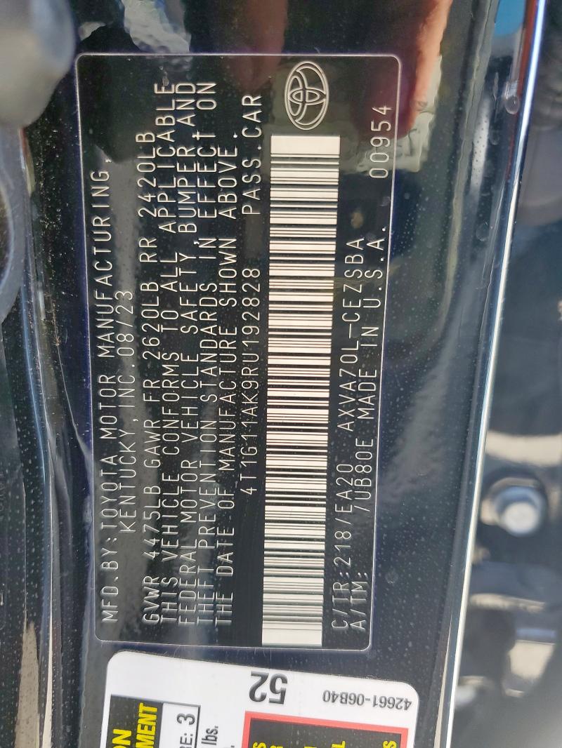 4T1G11AK9RU192828 - 2024 TOYOTA CAMRY SE NIGHT SHADE BLACK photo 12