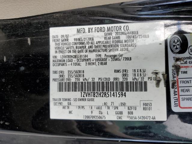 1ZVHT82H285141594 - 2008 FORD MUSTANG GT BLACK photo 12