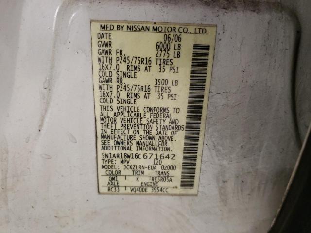 5N1AR18W16C671642 - 2006 NISSAN PATHFINDER LE 白色 照片 13