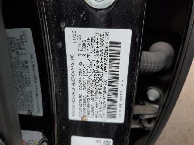 1HGCV1F32MA012061 - 2021 HONDA ACCORD SPORT BLACK photo 12