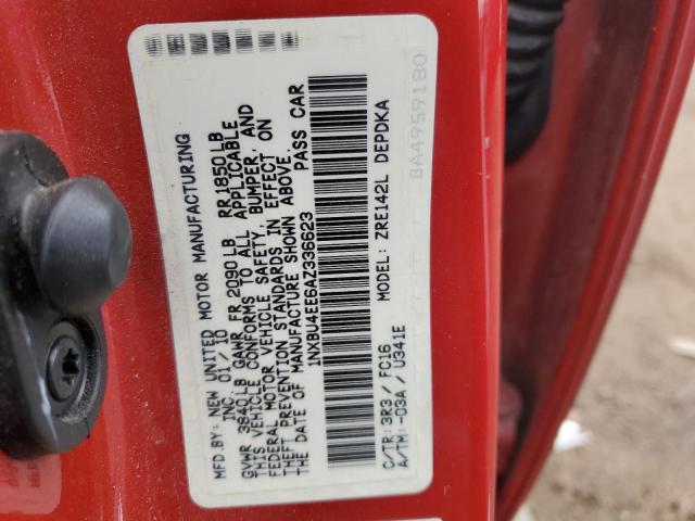 1NXBU4EE6AZ336623 - 2010 TOYOTA COROLLA BASE RED photo 12