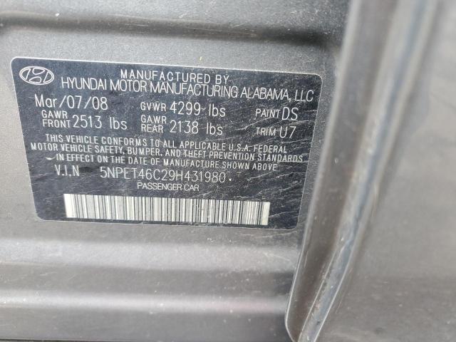 5NPET46C29H431980 - 2009 HYUNDAI SONATA GLS GRAY photo 12