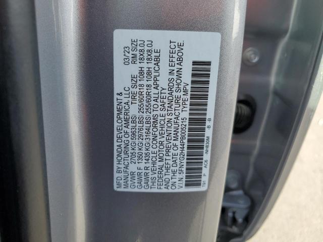 5FNYG2H44PB005215 - 2023 HONDA PILOT EXL SILVER photo 12