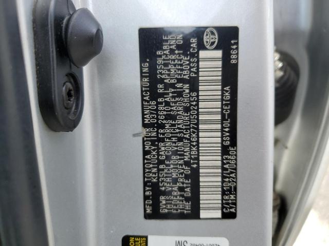 4T1BK46K77U502456 - 2007 TOYOTA CAMRY LE SILVER photo 12