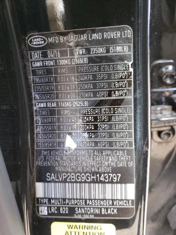 SALVP2BG9GH143797 - 2016 LAND ROVER RANGE ROVE SE BLACK photo 13