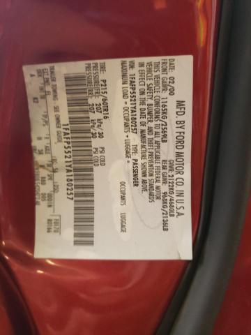 1FAFP5521YA180257 - 2000 FORD TAURUS SES RED photo 12