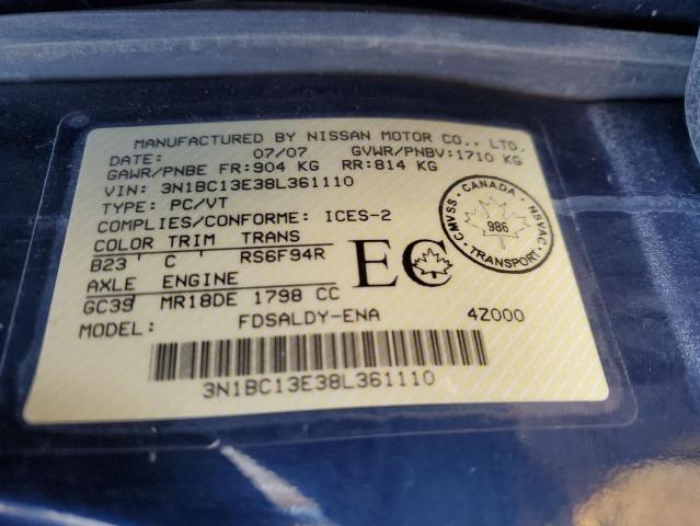 3N1BC13E38L361110 - 2008 NISSAN VERSA S BLUE photo 12