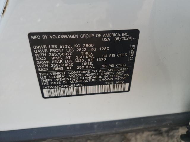 1V2WR2CA2RC584251 - 2024 VOLKSWAGEN ATLAS SE თეთრი ფოტო 13