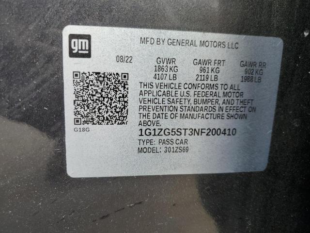 1G1ZG5ST3NF200410 - 2022 CHEVROLET MALIBU RS BLACK photo 12