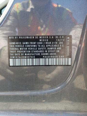 3VW1K7AJ3DM397024 - 2013 VOLKSWAGEN JETTA BASE Մոխրագույն լուսանկար 12