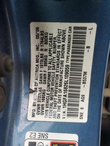 1HGFA16826L109059 - 2006 HONDA CIVIC EX BLUE photo 12