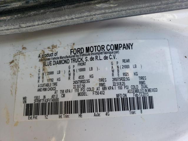 3FRWF7FA3FV740680 - 2015 FORD F750 SUPER DUTY WHITE photo 10