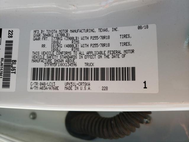 5TFRM5F1XKX134596 - 2019 TOYOTA TUNDRA DOUBLE CAB SR/SR5 WHITE photo 13