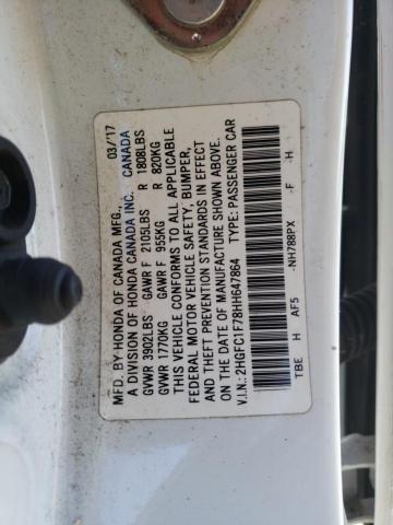 2HGFC1F78HH647864 - 2017 HONDA CIVIC EXL WHITE photo 12