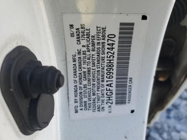 2HGFA16998H524470 - 2008 HONDA CIVIC EXL თეთრი ფოტო 12