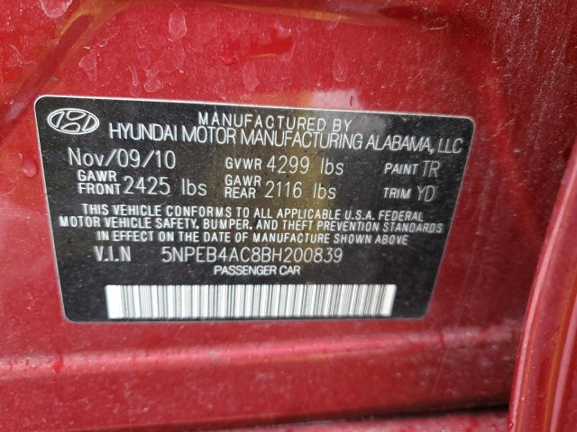 5NPEB4AC8BH200839 - 2011 HYUNDAI SONATA GLS MAROON photo 13