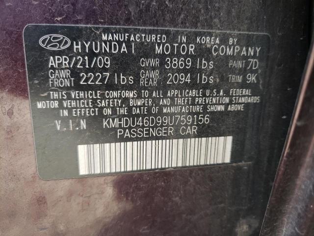 KMHDU46D99U759156 - 2009 HYUNDAI ELANTRA GLS PURPLE photo 12