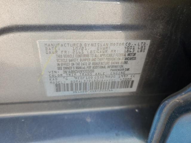 3N1AB8CV4NY203266 - 2022 NISSAN SENTRA SV BLUE photo 12