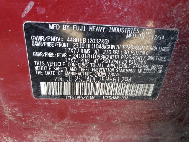 JF2SJADC2FH561294 - 2015 SUBARU FORESTER 2.5I PREMIUM წითელი ფოტო 13