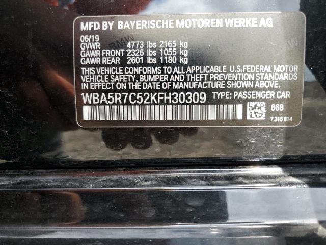 WBA5R7C52KFH30309 - 2019 BMW 330XI BLACK photo 12