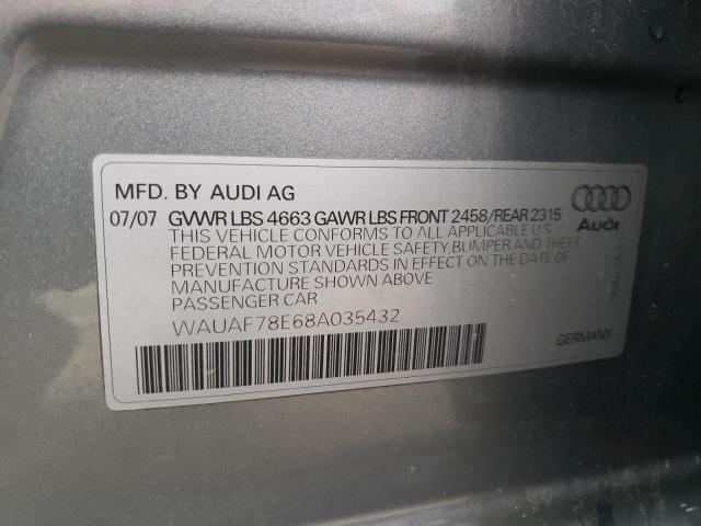 WAUAF78E68A035432 - 2008 AUDI A4 2.0T SILVER photo 12