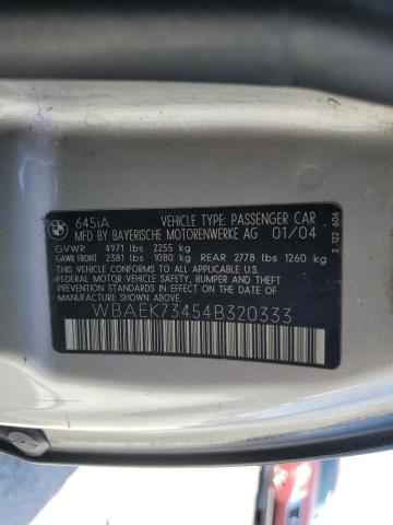 WBAEK73454B320333 - 2004 BMW 645 CI AUTOMATIC 黑色 照片 12