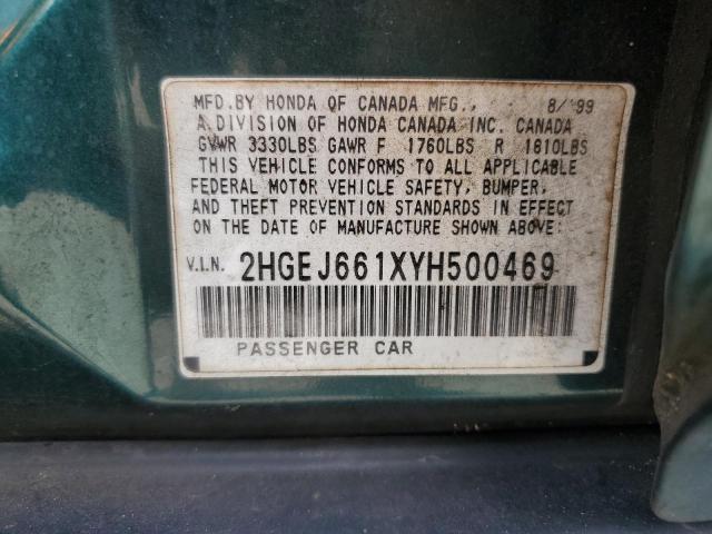 2HGEJ661XYH500469 - 2000 HONDA CIVIC BASE أخضر صورة 12