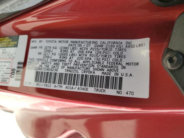 5TETX22N57Z469236 - 2007 TOYOTA TACOMA ACCESS CAB ბურგუნდია ფოტო 13