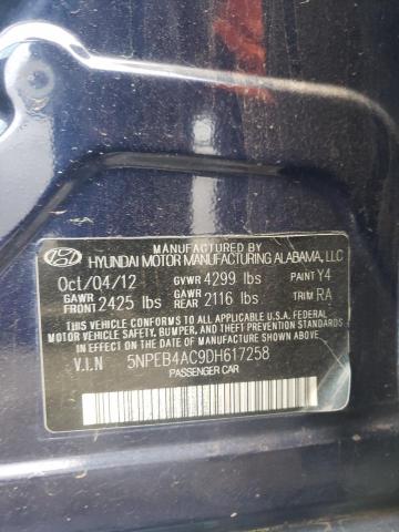 5NPEB4AC9DH617258 - 2013 HYUNDAI SONATA GLS BLUE photo 12