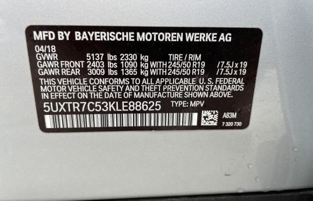 5UXTR7C53KLE88625 - 2019 BMW X3 SDRIVE30I SILVER photo 10