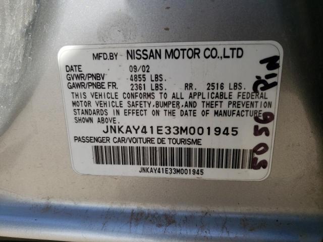 JNKAY41E33M001945 - 2003 INFINITI M45 SILVER photo 12