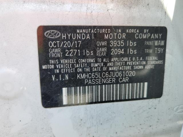 KMHC65LC6JU061020 - 2018 HYUNDAI IONIQ BLUE WHITE photo 12