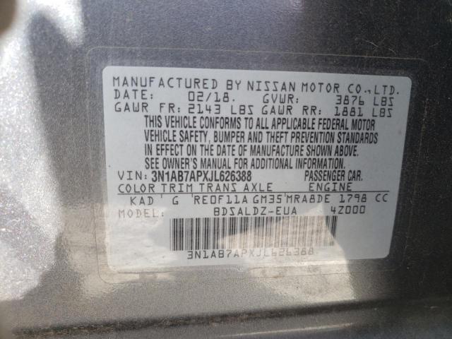 3N1AB7APXJL626388 - 2018 NISSAN SENTRA S CHARCOAL photo 12