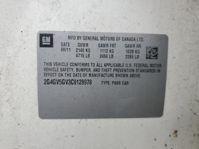 2G4GV5GV3C9128978 - 2012 BUICK REGAL GS Ақ фото 12