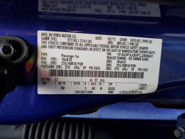 1FADP3J20FL259843 - 2015 FORD FOCUS TITANIUM BLUE photo 12